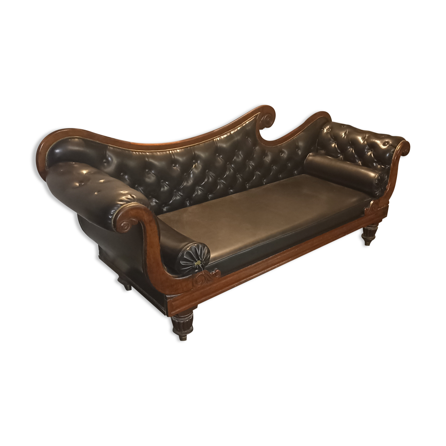 Récamier sofa 1850 period upholstered leather