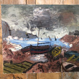 Tableau huile sur toile le tourment 1982 vintage #a216