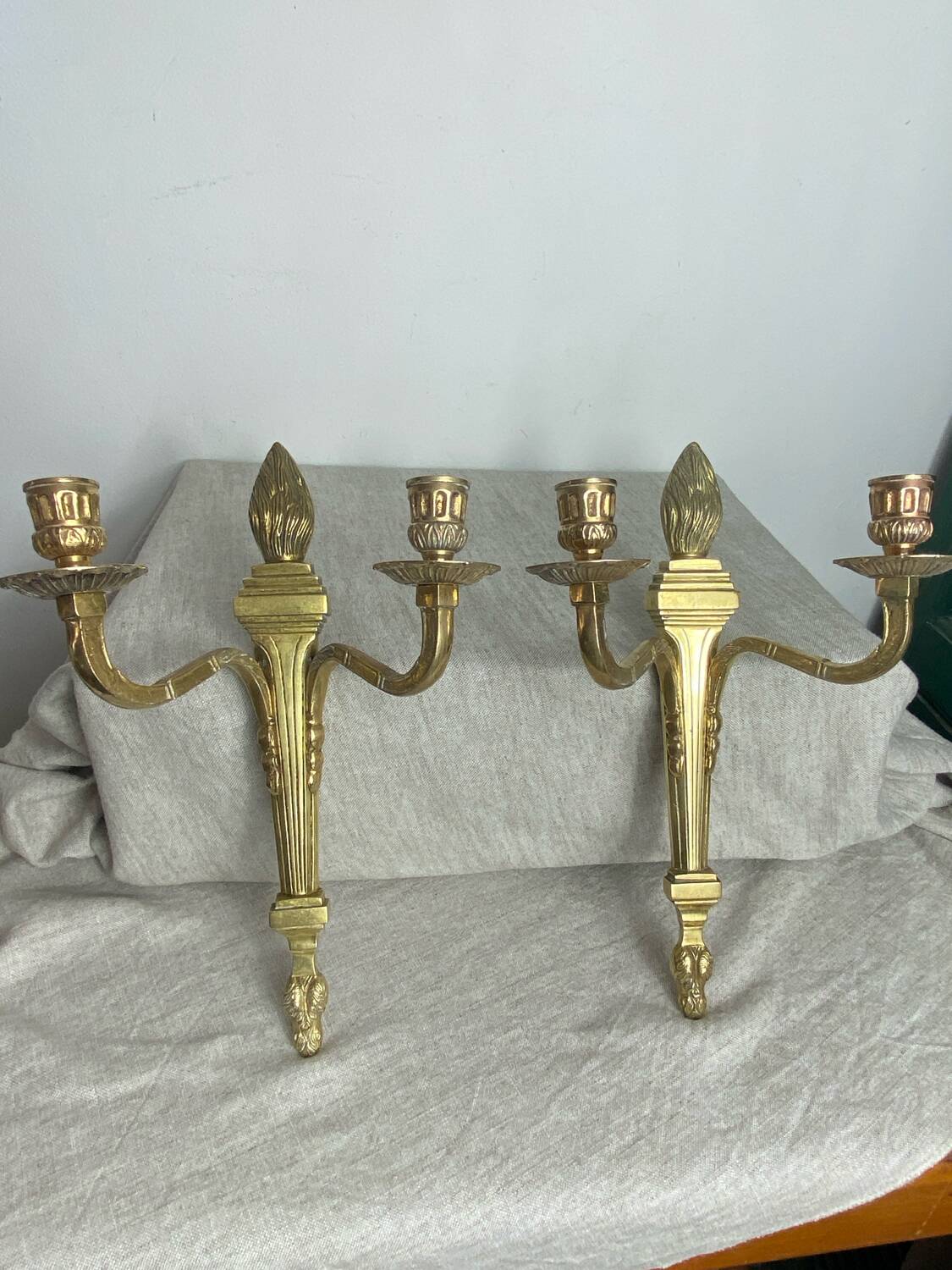 Two Empire style bronze wall candlesticks