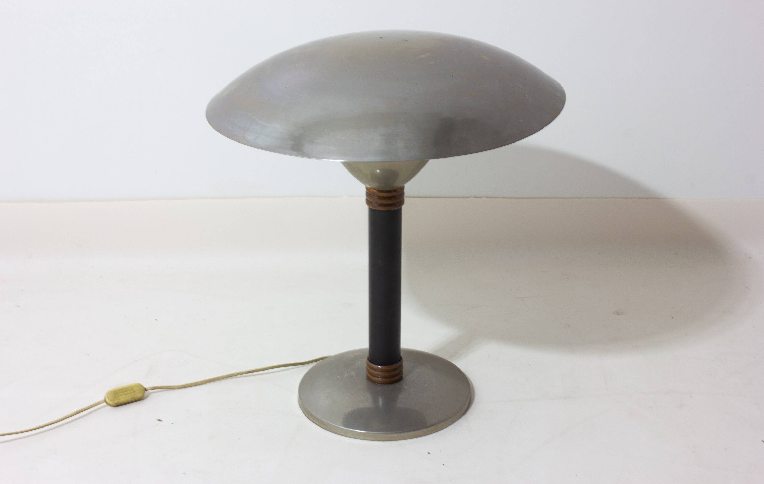 Italian desk / table mushroom lamp in brushed metal, 1950s