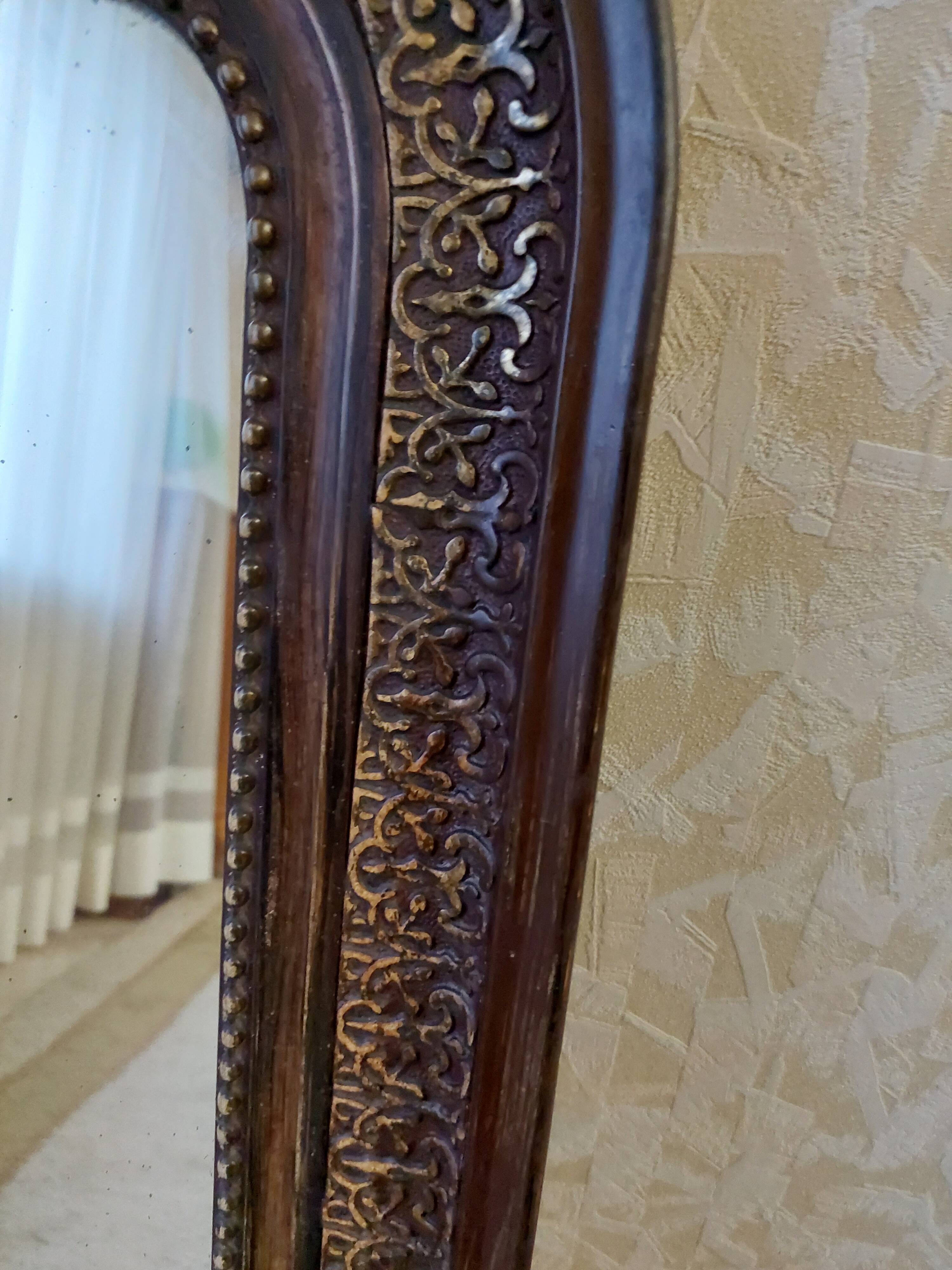 mirror carved wooden semi-circle frame 60x70cm