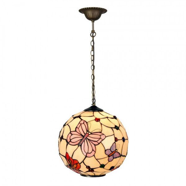 Lampe à suspension ronde Tiffany avec papillons