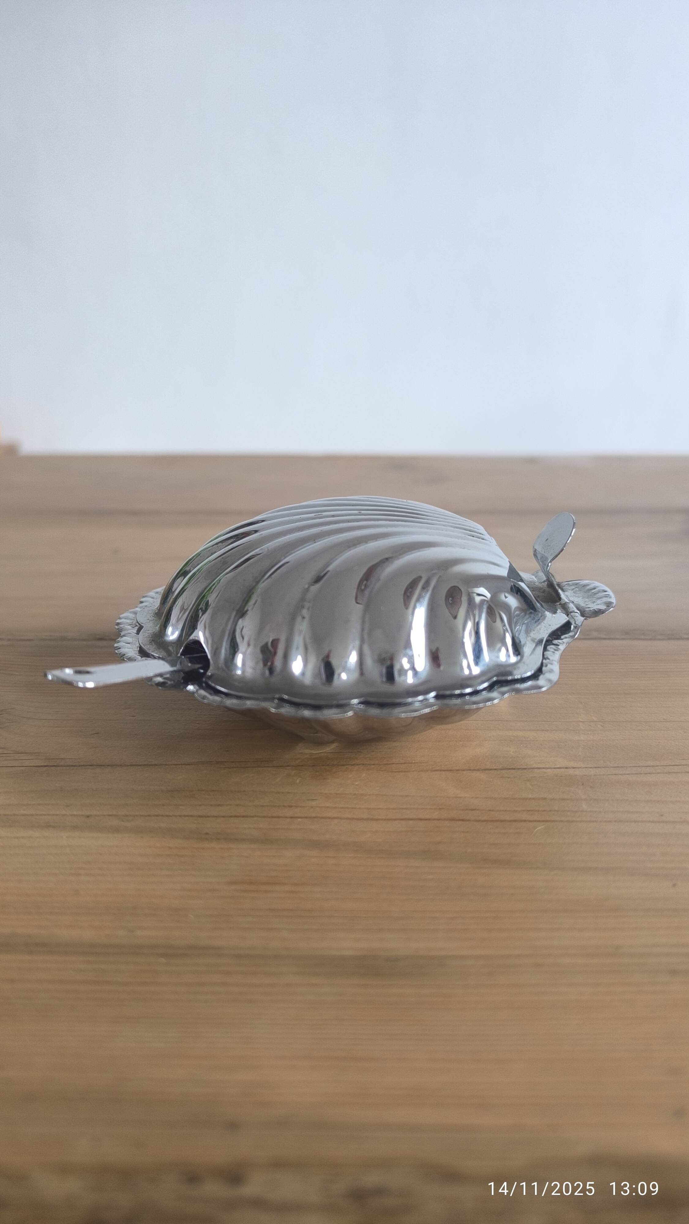 Stainless steel and glass seashell butter dish