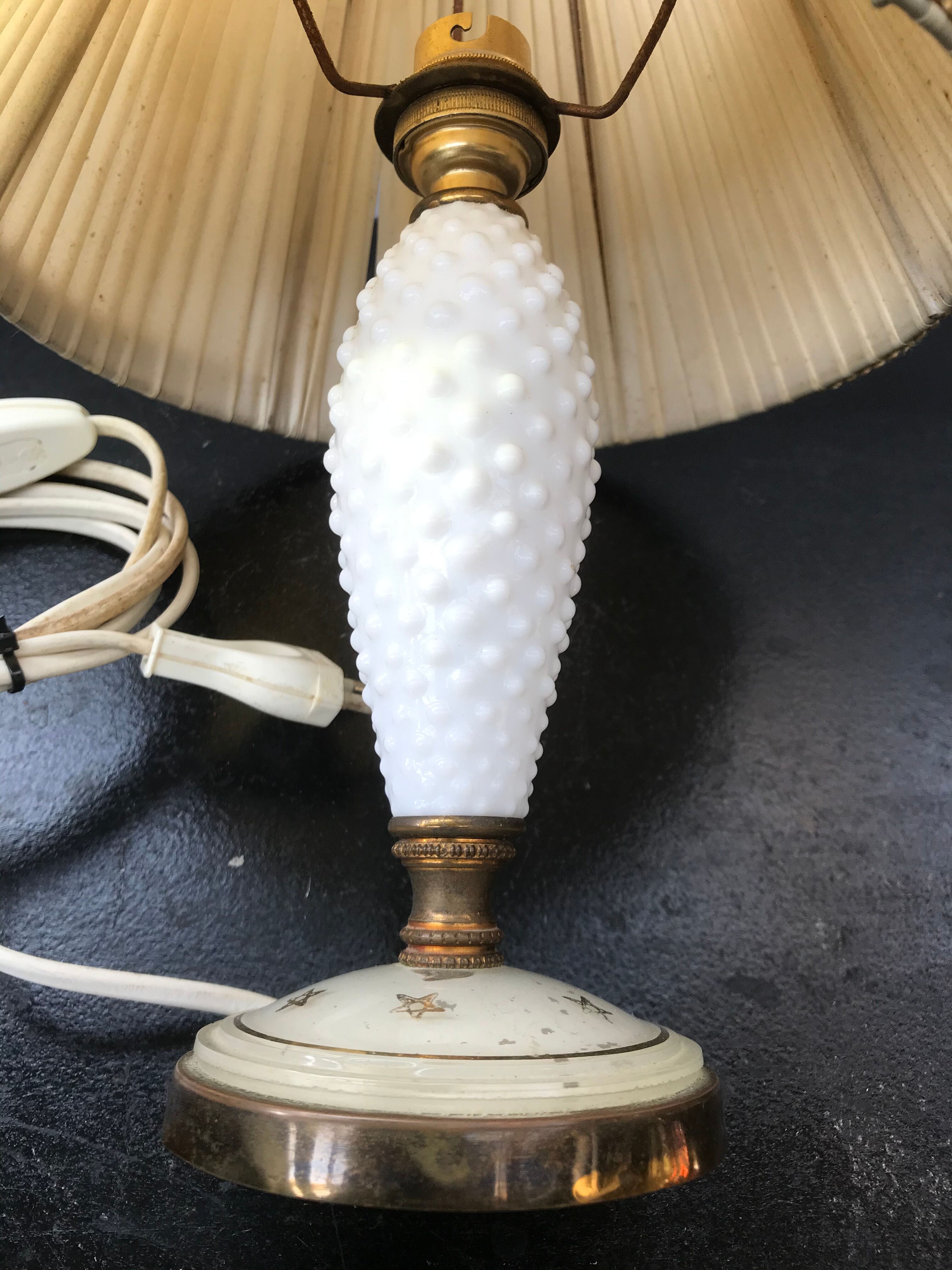 Former Laiton Body Lamp - Glass - White Opaline - Vintage Lampshade