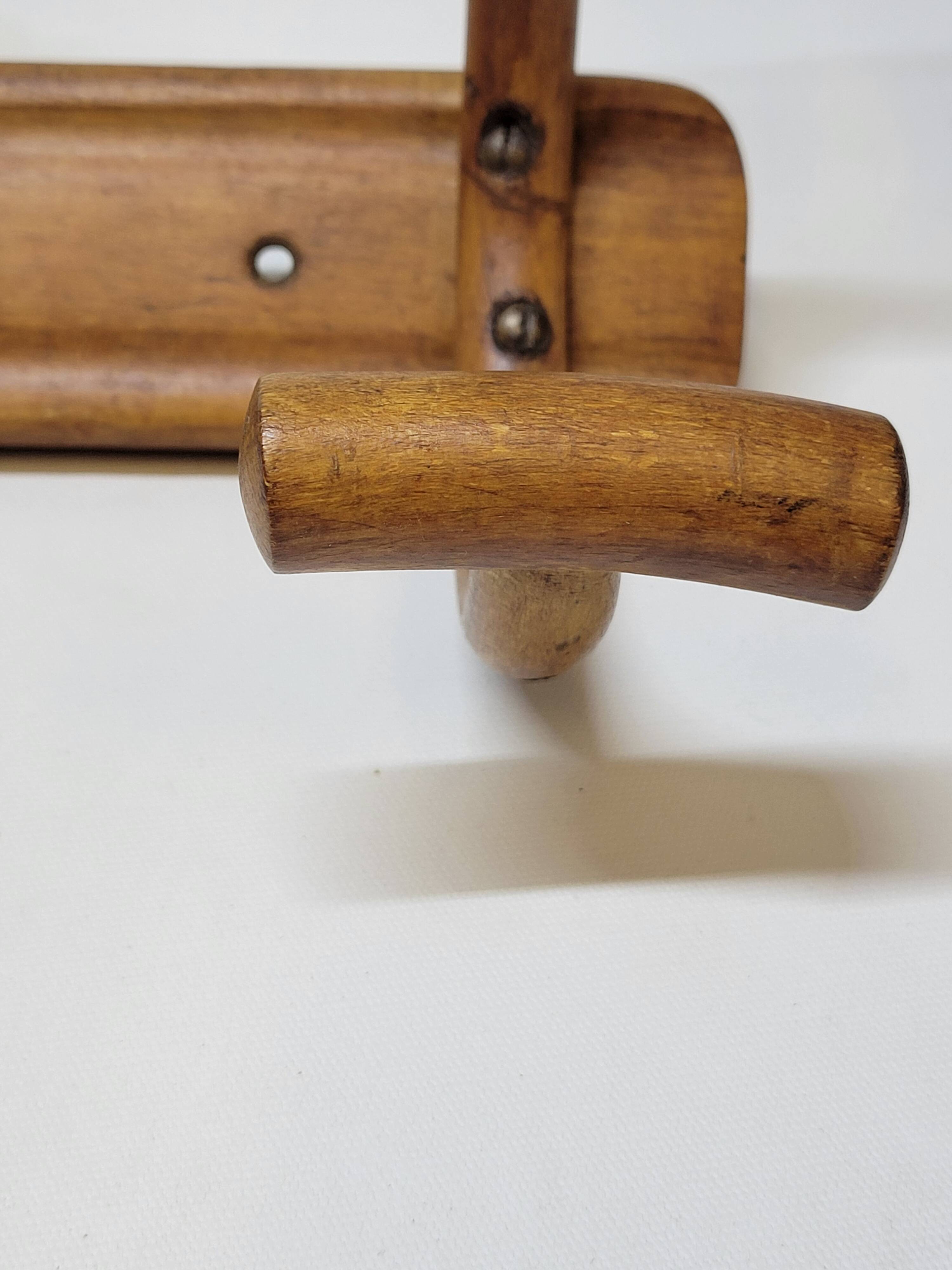 Double Bistro Coat Rack Curved Wooden Hanger Early 20th Century