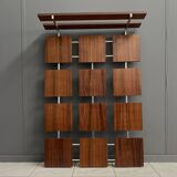 Coat rack wall unit in palisander wood veneer and chrome 1960s