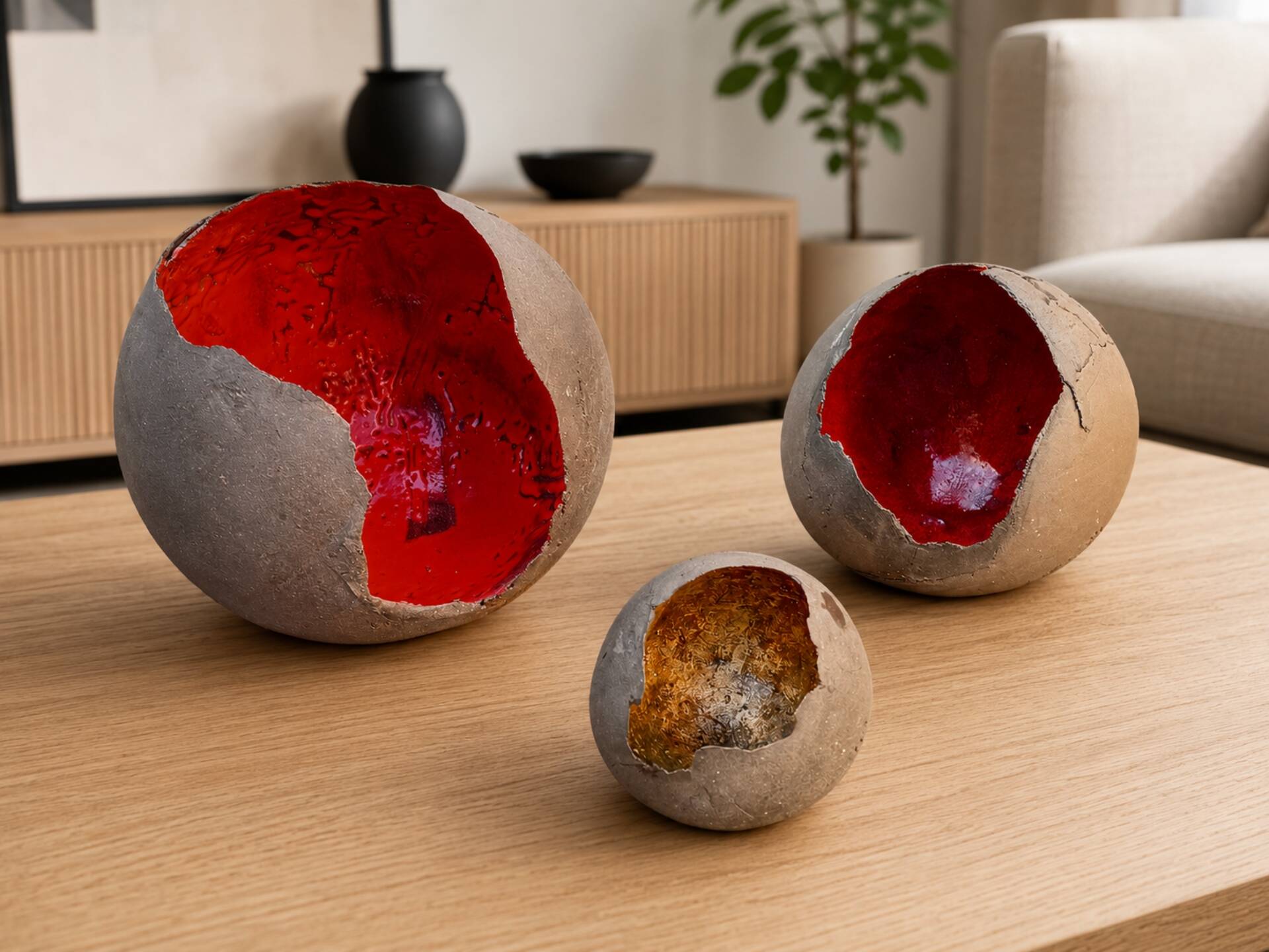 3 vases sculpture grès noir 1960/70