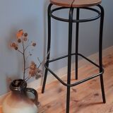 Pair of high stools Agne Stool - solid wood seat and steel legs