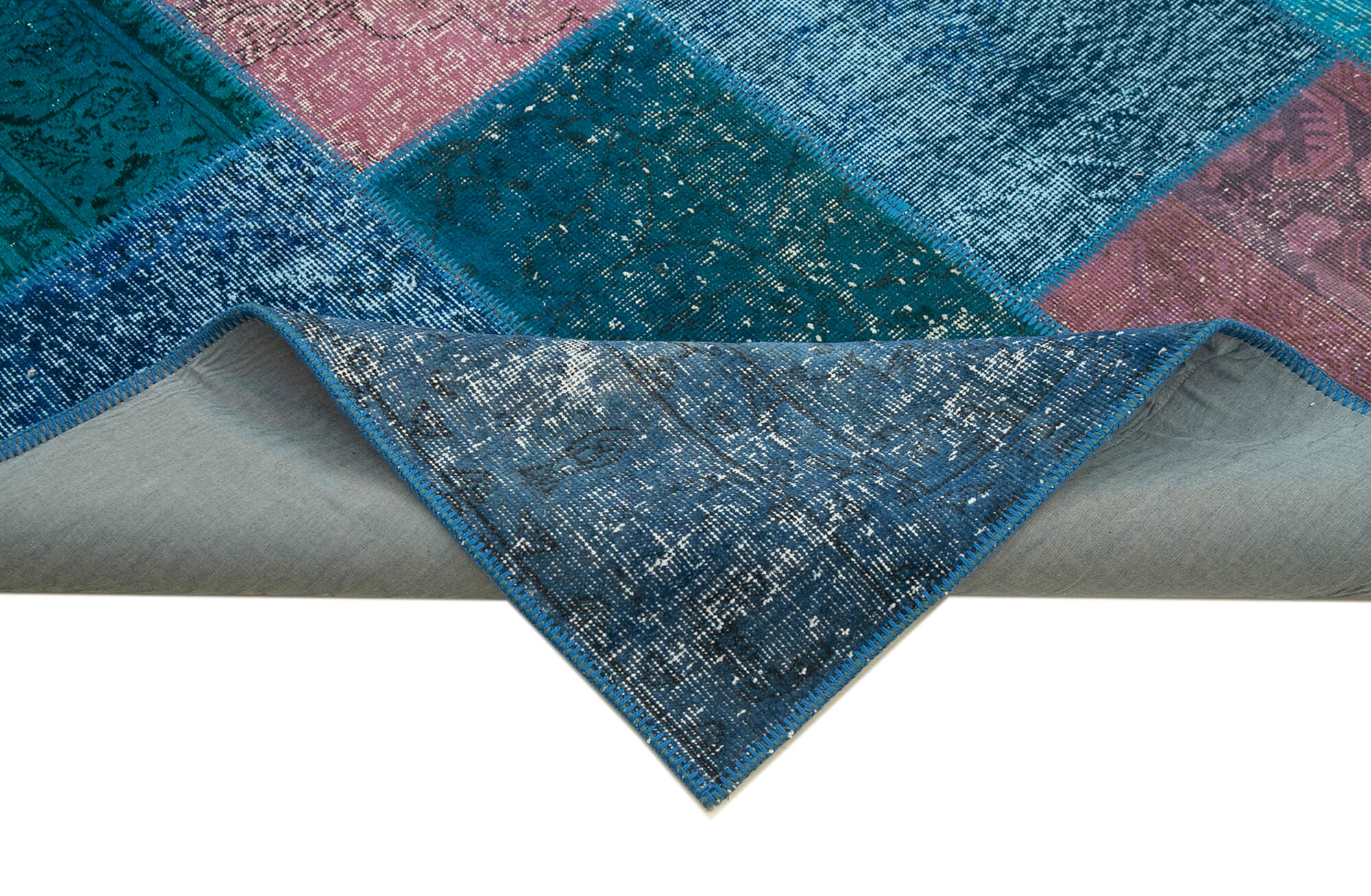 Handwoven turkish contemporary 203 cm x 300 cm blue patchwork rug