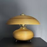 Pencil Reed Rattan Bamboo and Brass Mushroom Table Lamp, Italy, 1970s