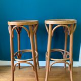 Pair of curved wooden bar stools