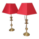 Duo de lampes en laiton abat-jour rouge