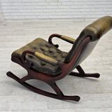 1950s, Chesterfield rocking chair, furniture leather, teak wood.