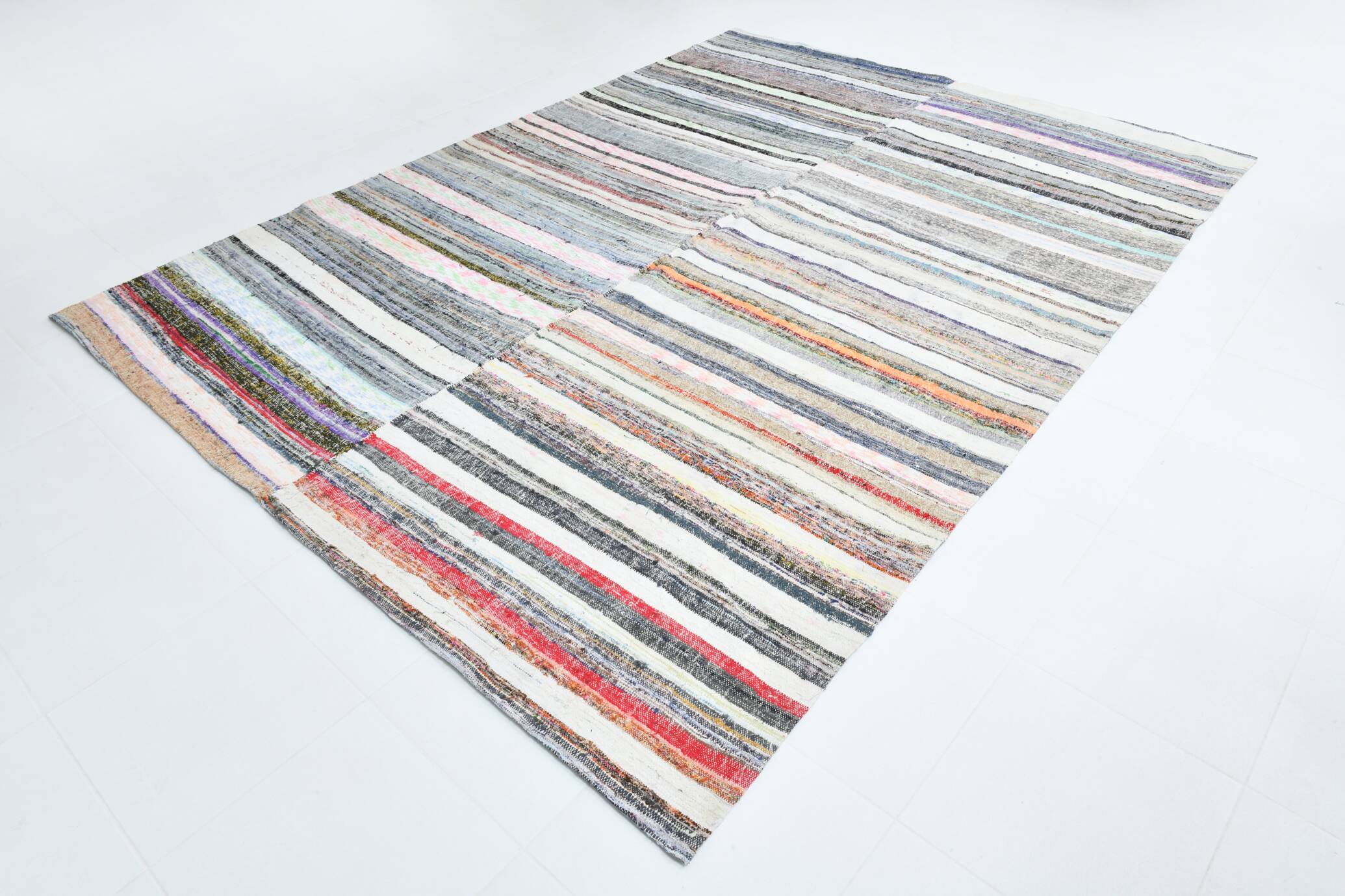 8x10 Neutral Mutlicolor Oversize Striped Kilim Rug, 231x316Cm