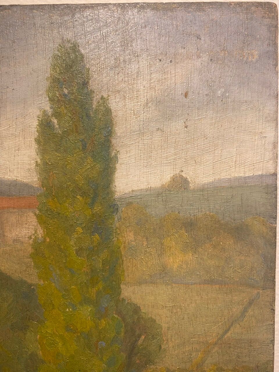 Tableau ancien, double face, paysage bord de Saône, début XX siècle