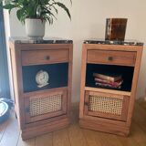 Pair of solid wood cane bedside or nightstands