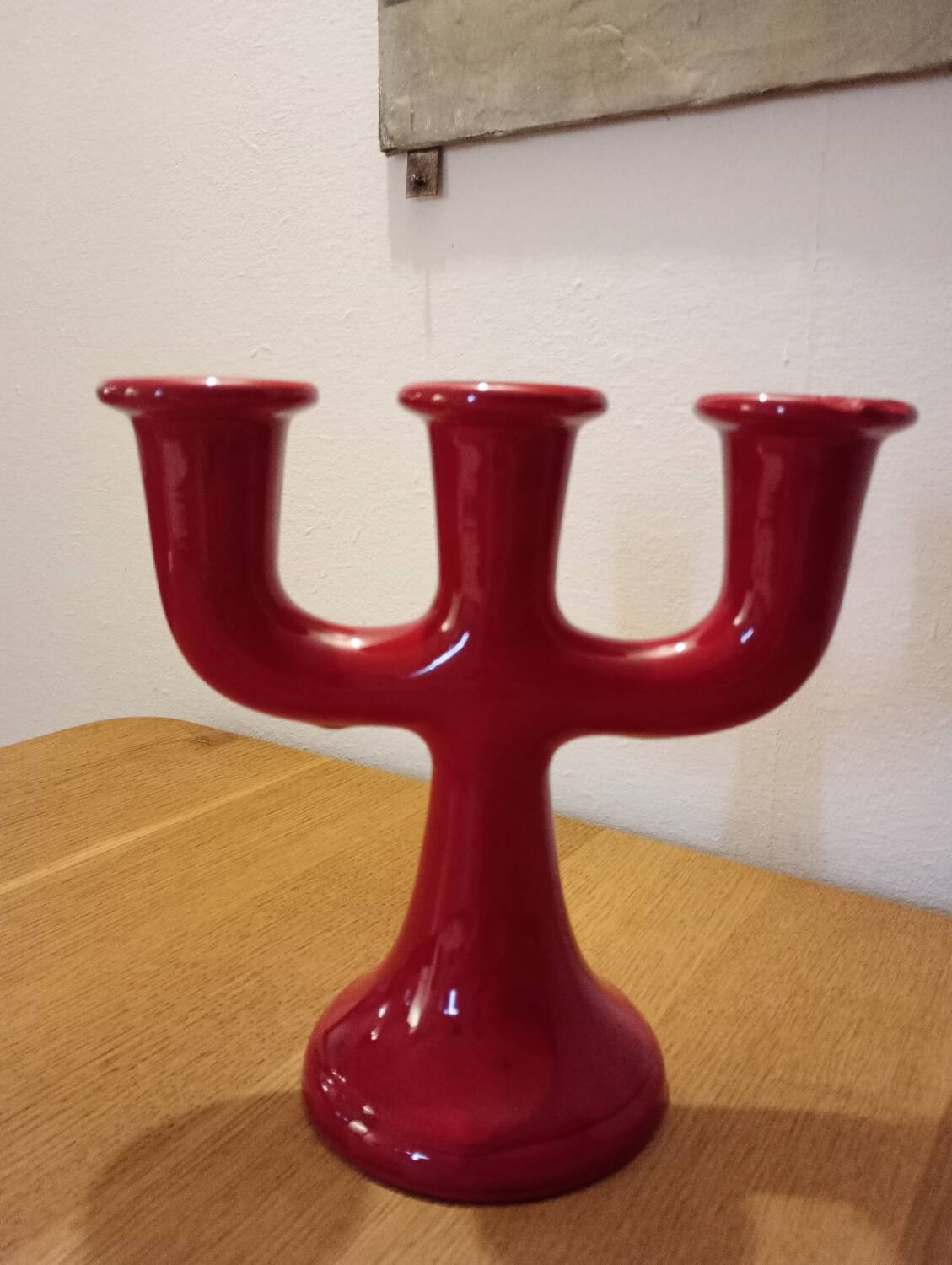 Red ceramic candleholder, italy 1970s