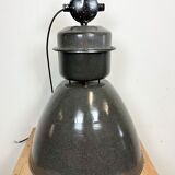Dark grey enamel industrial factory lamp from elektrosvit, 1960s