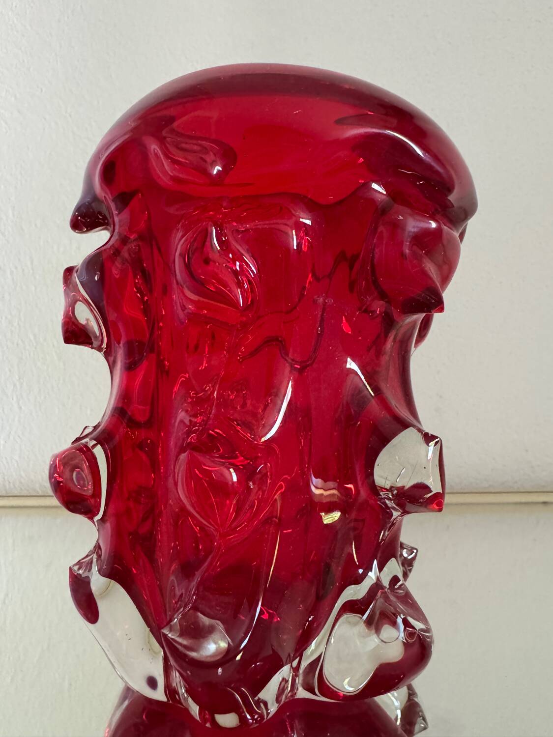 Red Murano glass vase from the 70s