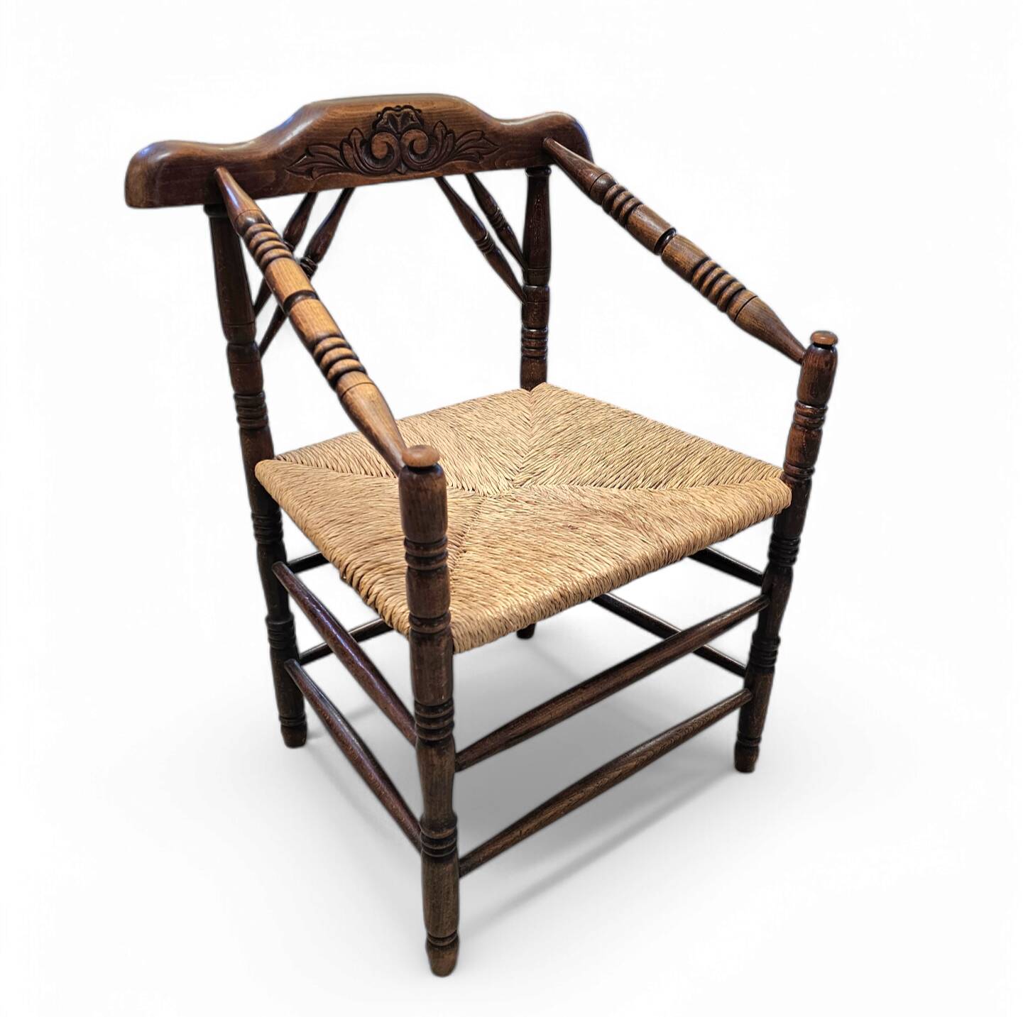 A pair of Dutch oak / matching Rush Chairs 1930s