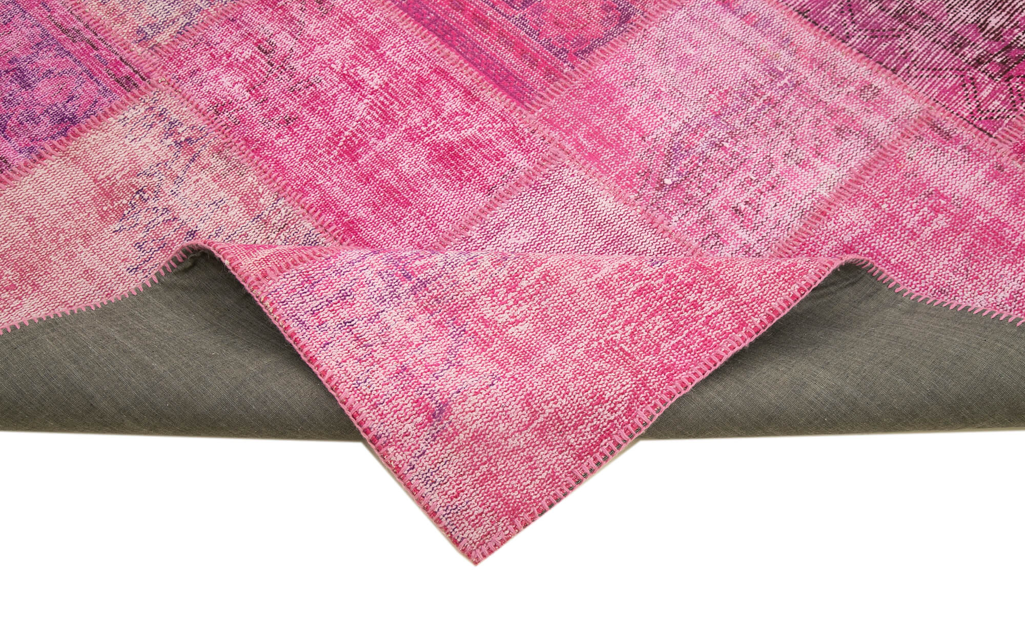 Hand-Knotted Oriental Overdyed 207 cm x 301 cm Pink Patchwork Carpet