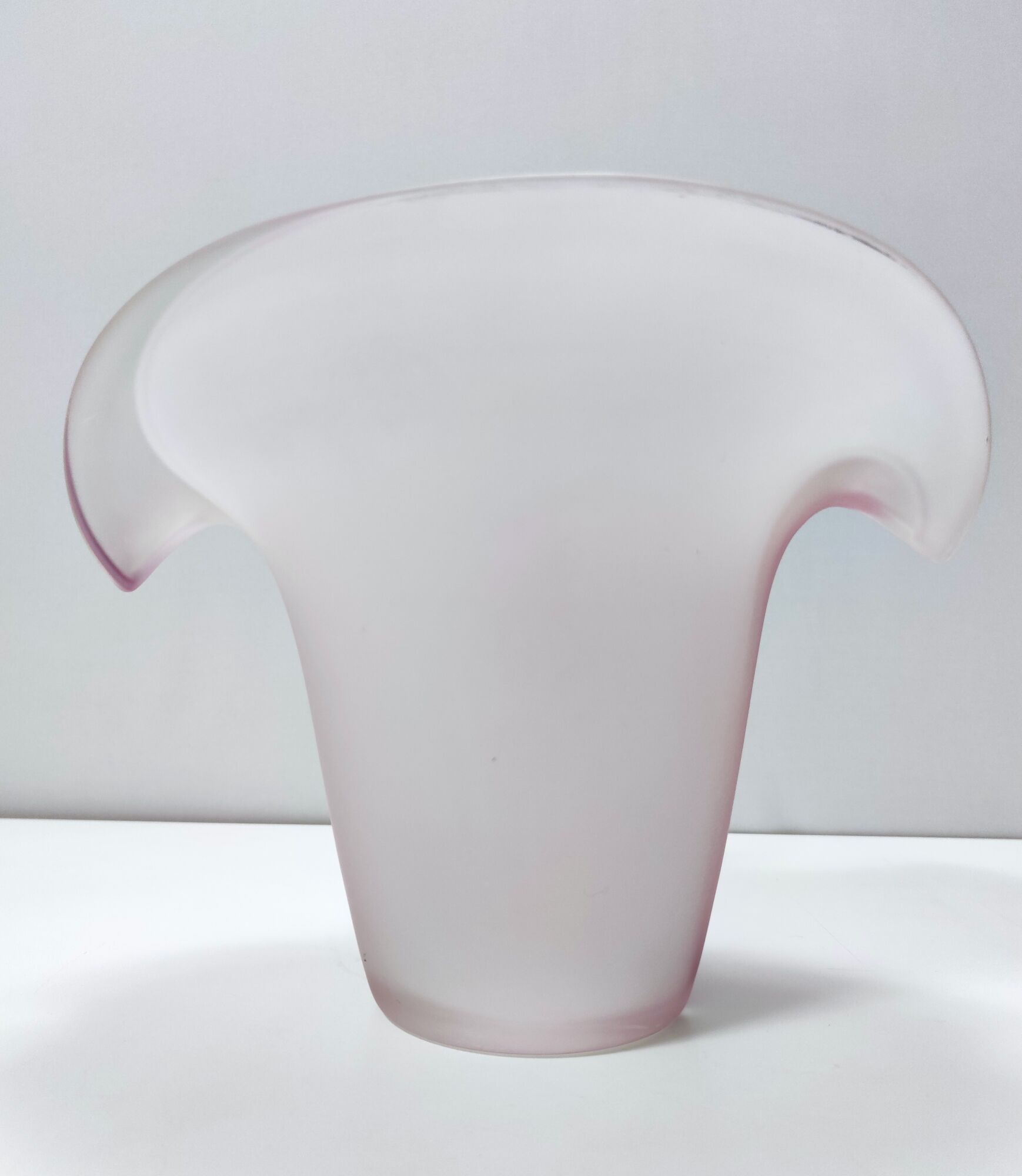 Stunning Double Color White and Pink Etched Murano Glass Vase, Italy, 1980s