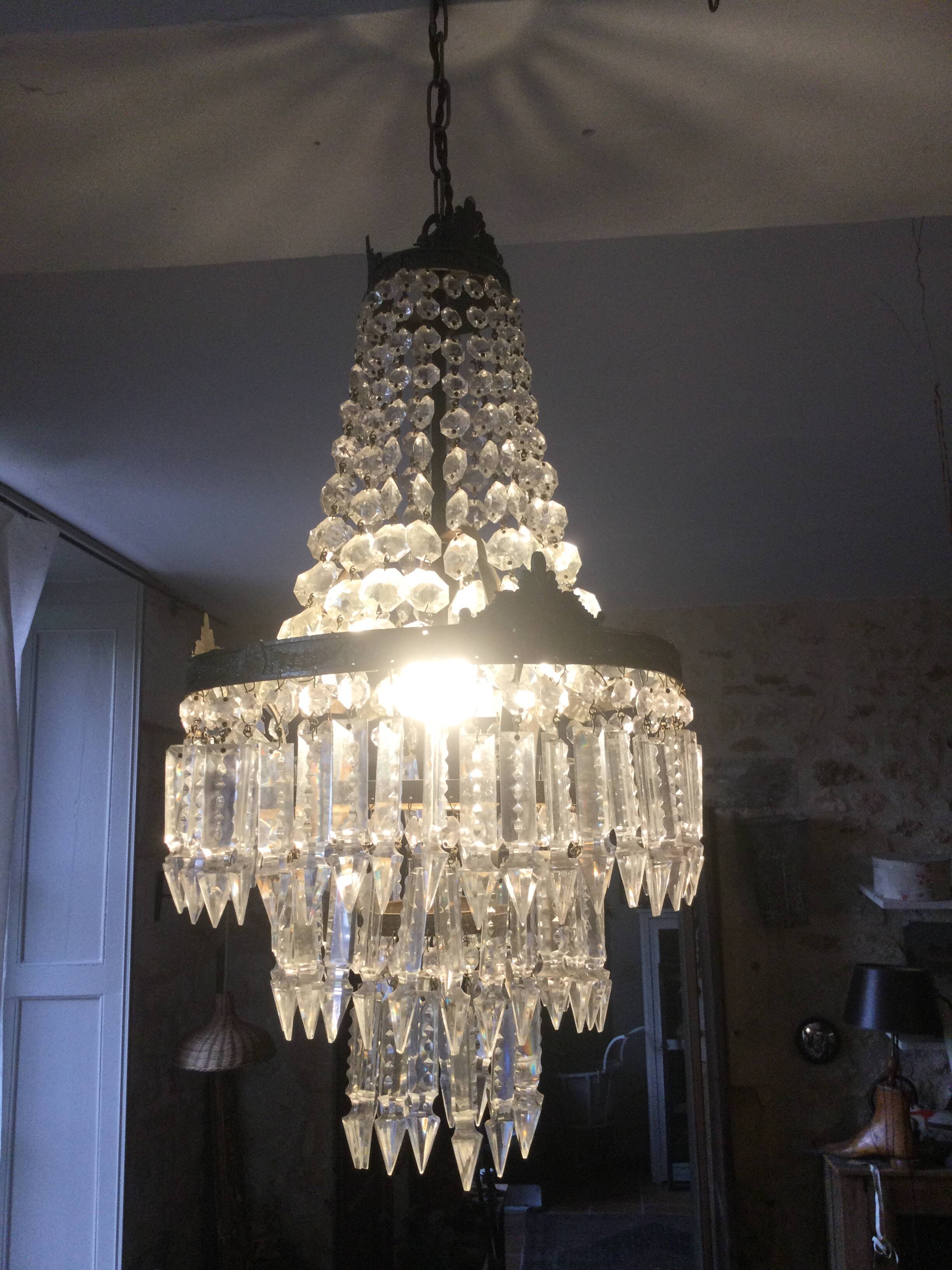 Lustre montgolfière ancien à pampilles