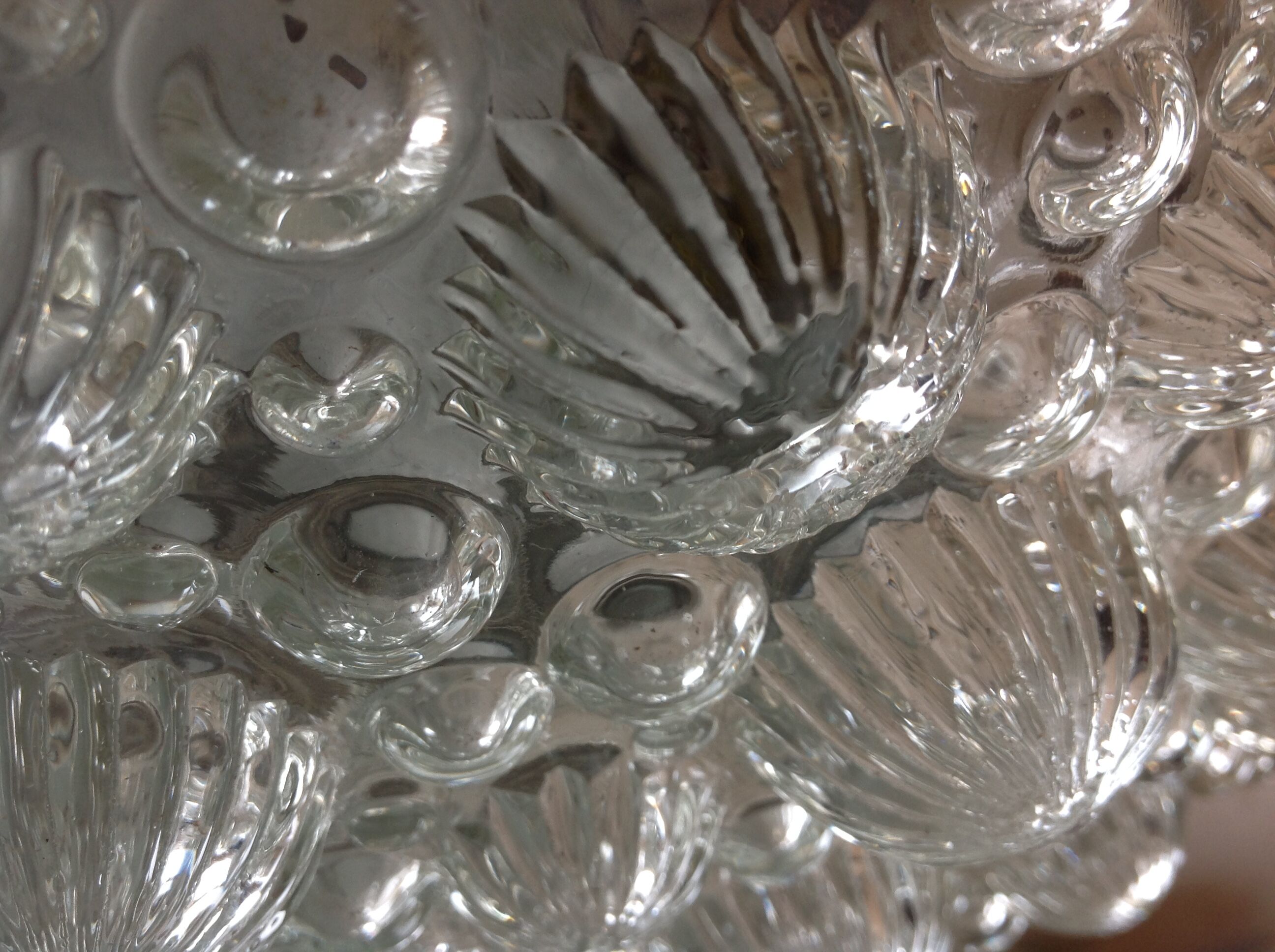 Round ceiling lamp in vintage bubbled glass 60s-70s