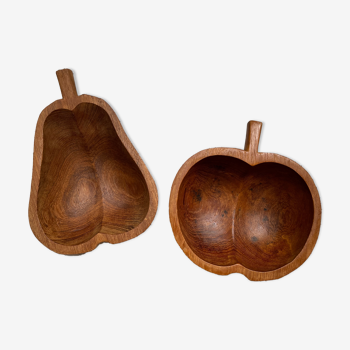 Vide-poches en bois en forme de poire et pomme 1970