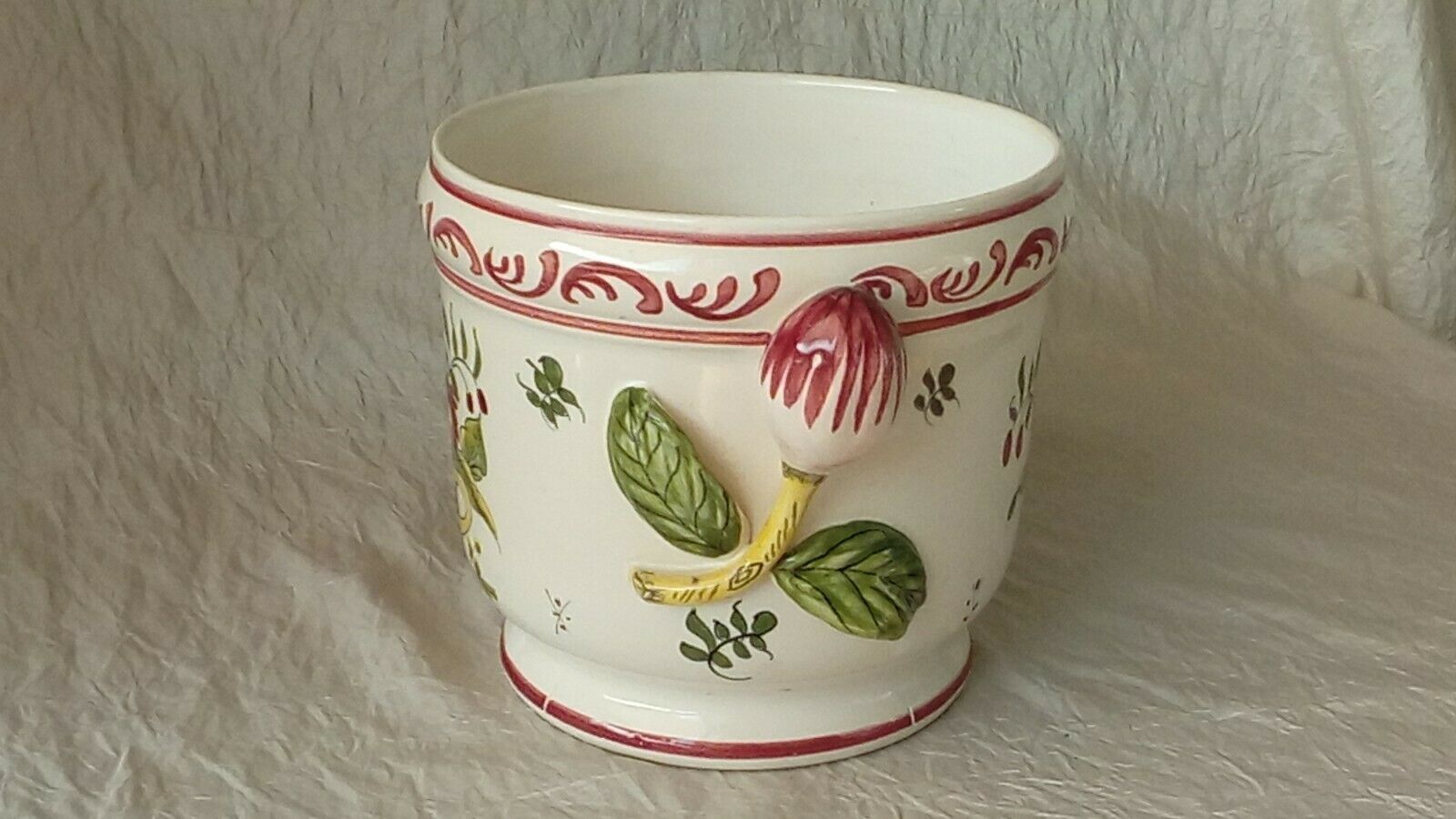 Cache pot en faience decor strasbourg 20 eme