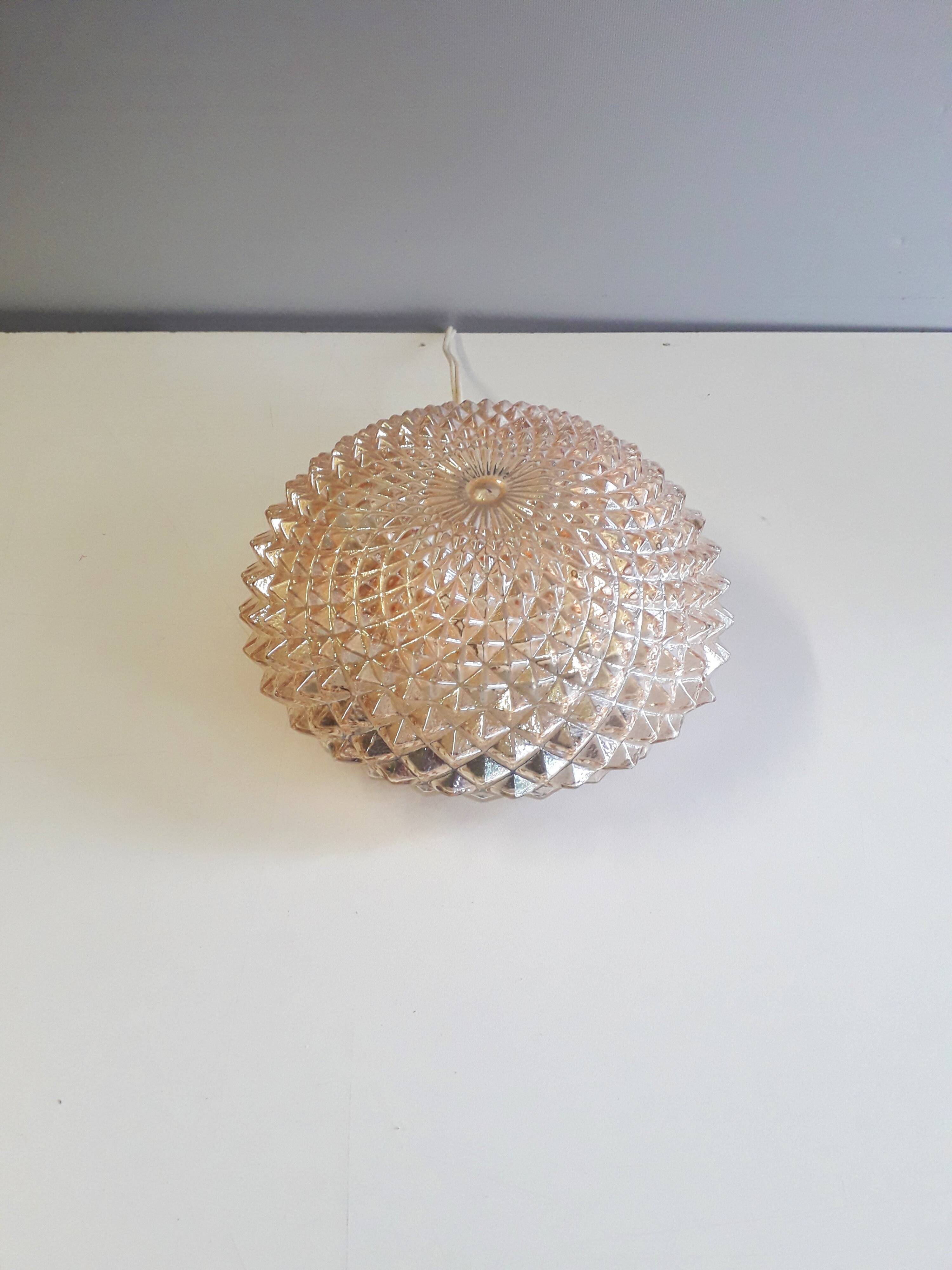 Ceiling light / Wall light - iridescent molded glass with diamond tips - 1970