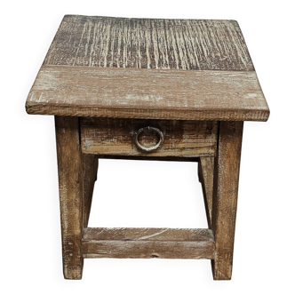 Small teak stool with 1 drawer