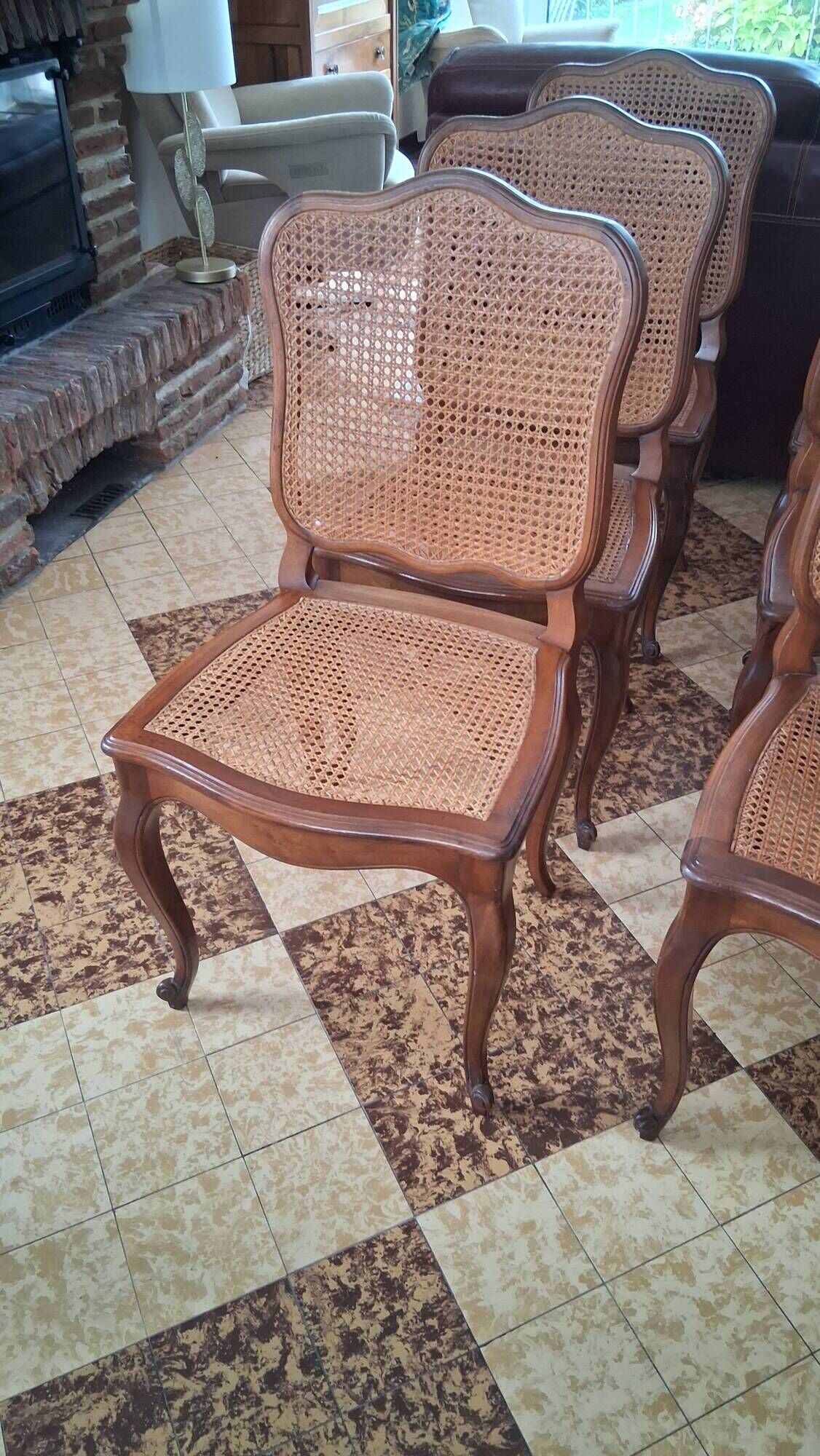 Wooden chairs with caning in Louis XV style
