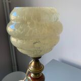 Ancienne lampe en céramique et laiton, globe verre de Clichy