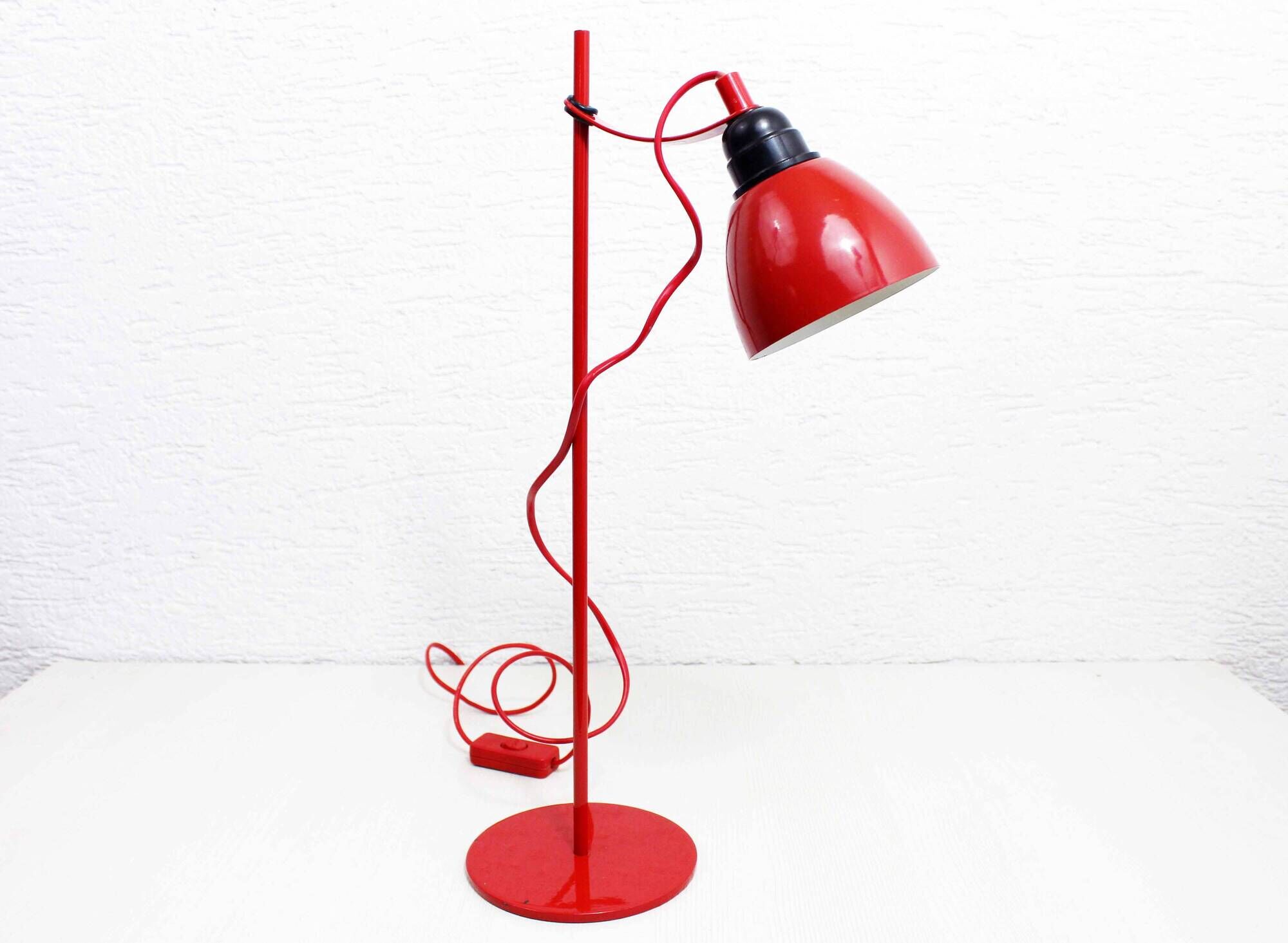 Vintage desk lamp on red metal stem 1970s