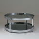 Round chrome-plated metal coffee table and smoked glass tops, France 1970s
