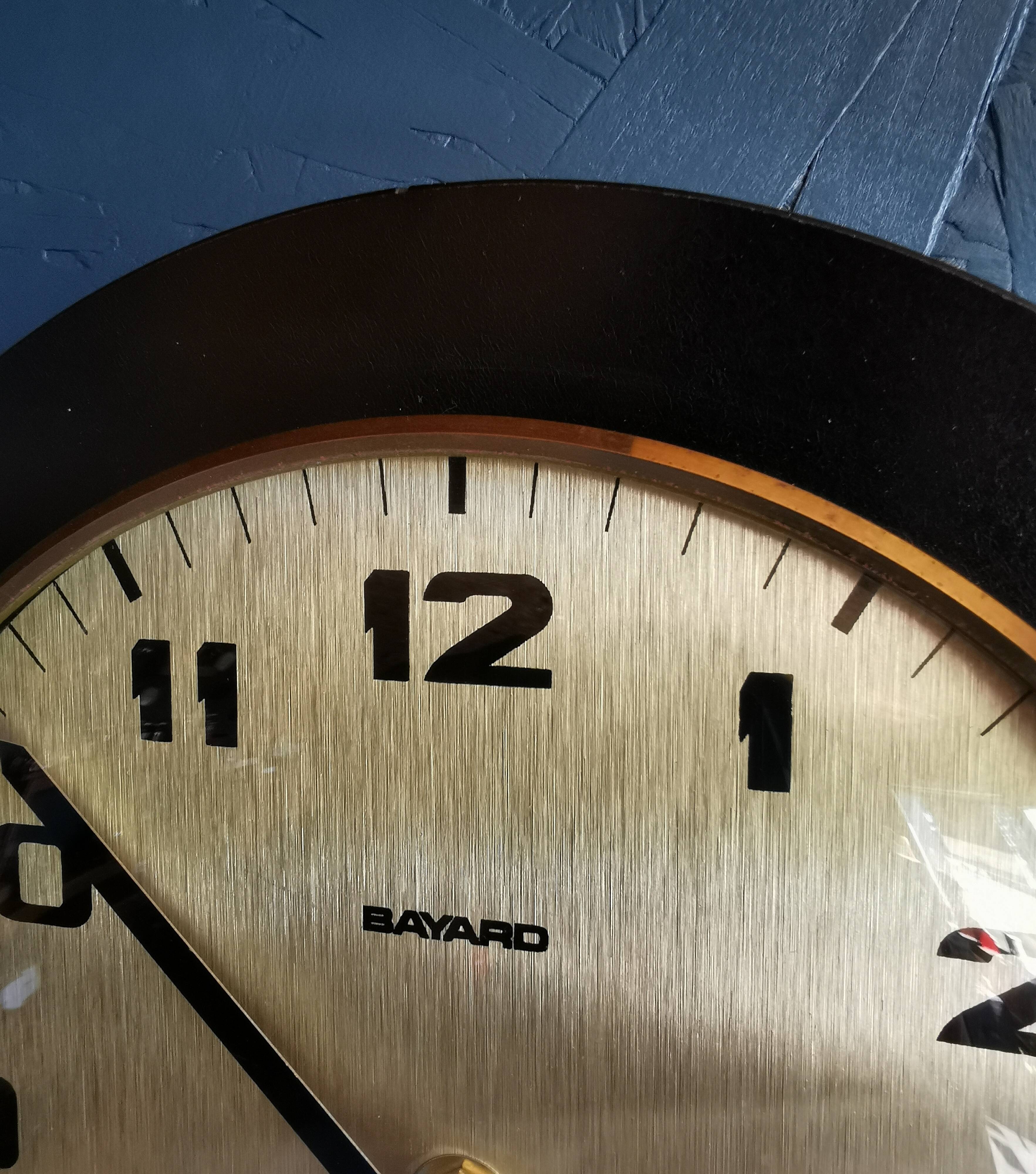 Vintage formica clock round silent wall clock "Bayard golden black"