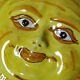 Vintage handcrafted anthropomorphic sun wall plaque in Vietri majolica.