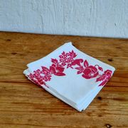 4 serviettes de table vintage blanches à fleurs roses