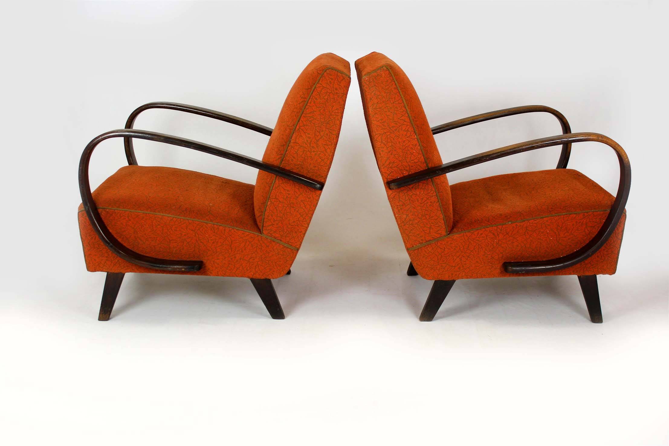 Czech Bentwood Lounge Chairs by J. Halabala for Up Závody, 1950s, Set of 2