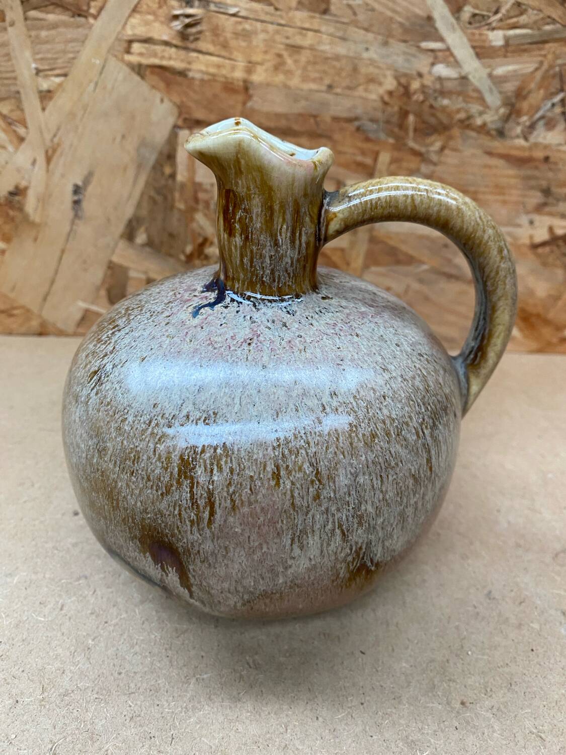 Antique glazed ceramic ball pitcher vintage drippings