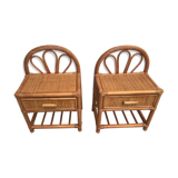 Two tables of bedside vitage bamboo /rotin