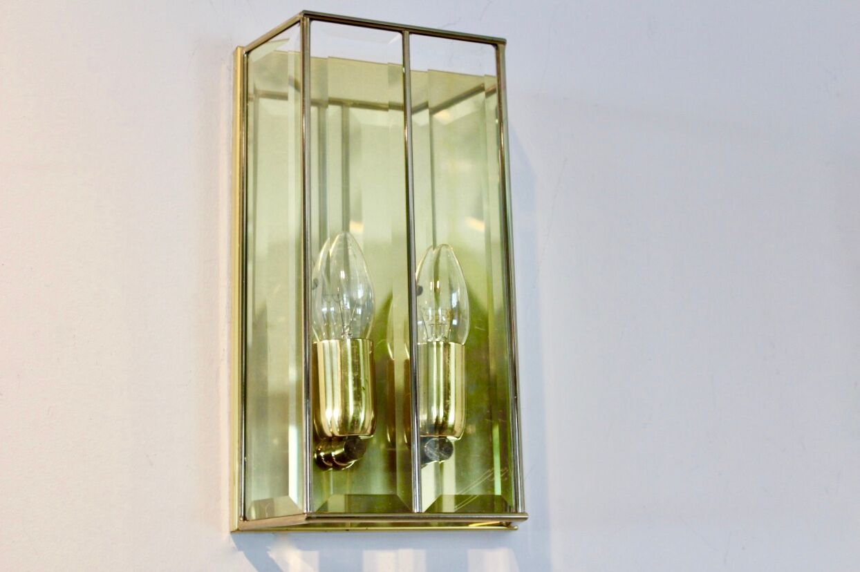 Glamorous pair of French Brass & Facet Glass Sconces