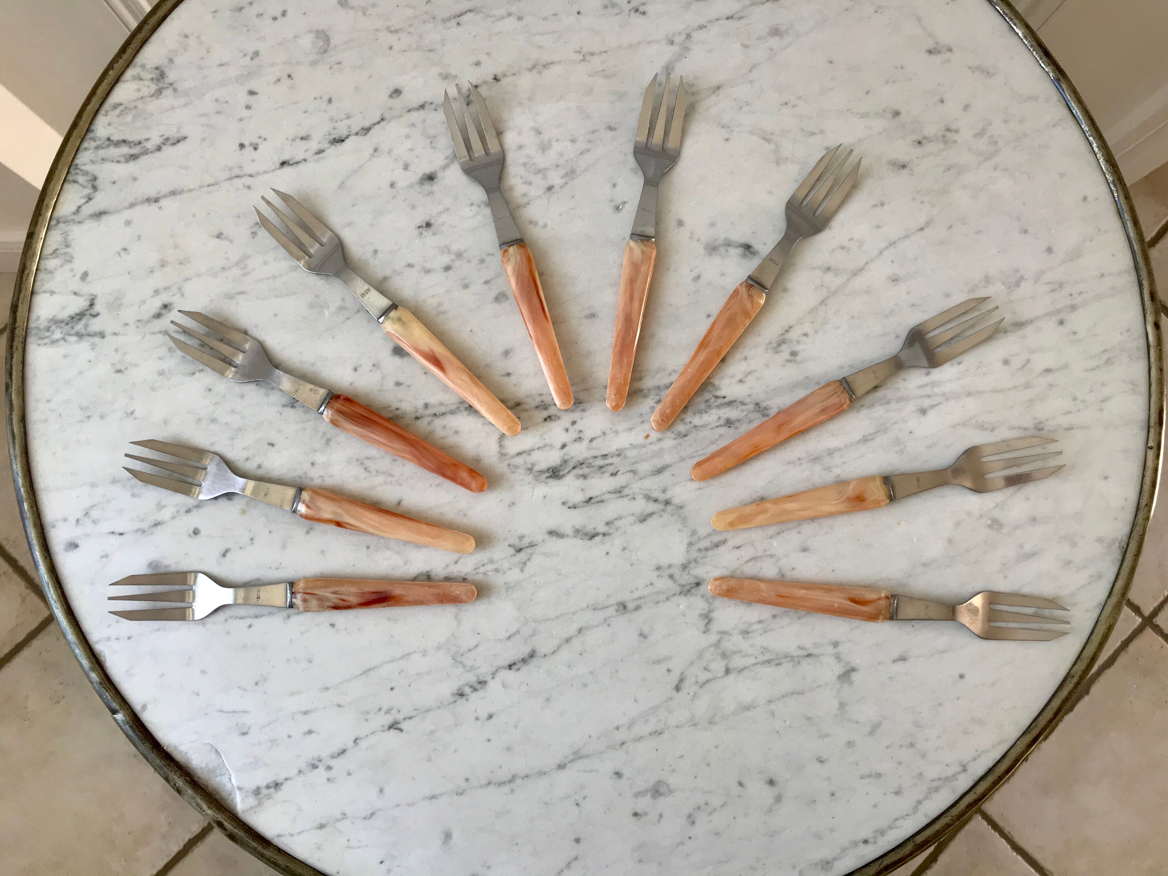 Set of 10 dessert forks in Bakelite 60s-70s