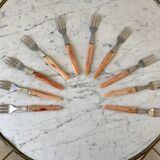 Lot de 10 fourchettes à dessert en bakélite années 60-70