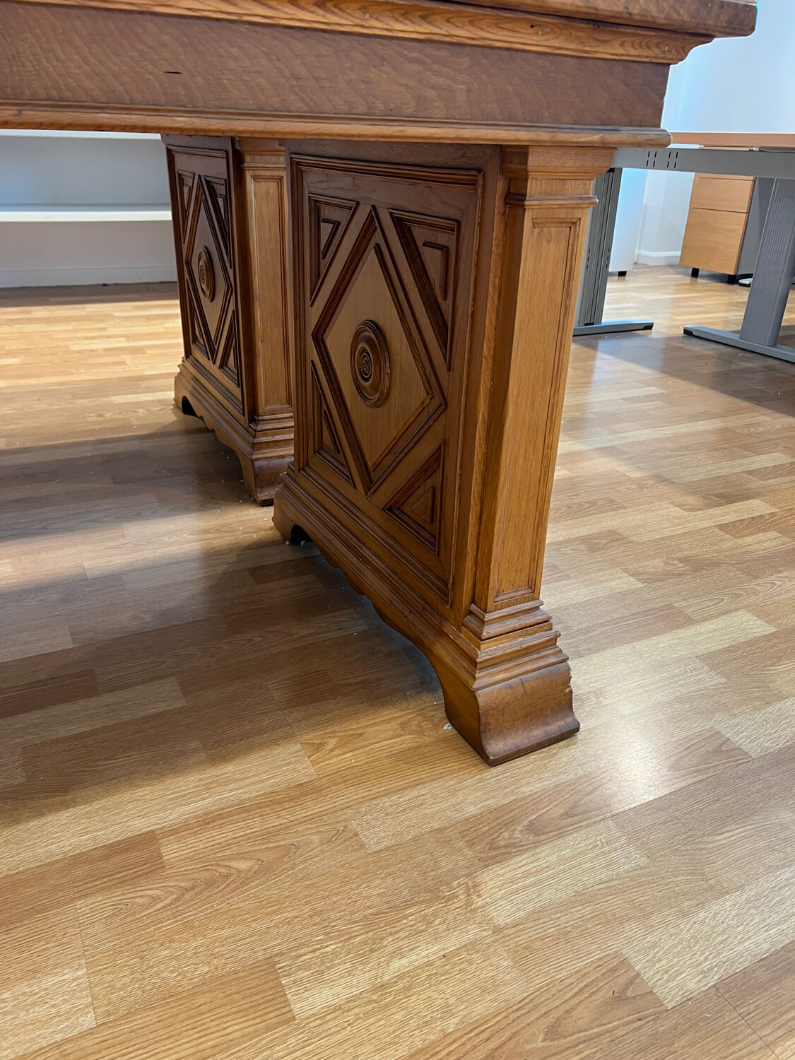 Pair of monumental industrial work tables in solid oak – 1930s