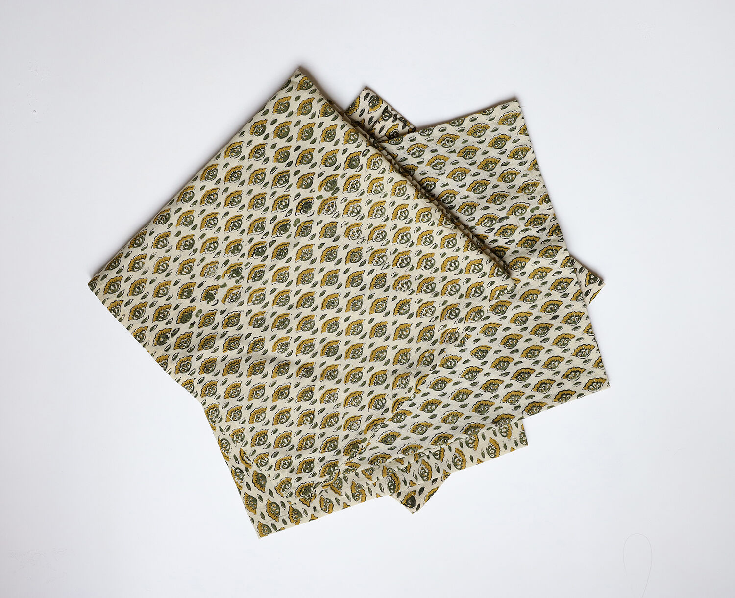 Lot de 4 serviettes block-print vertes et jaune