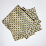Set of 4 green and yellow block-print towels