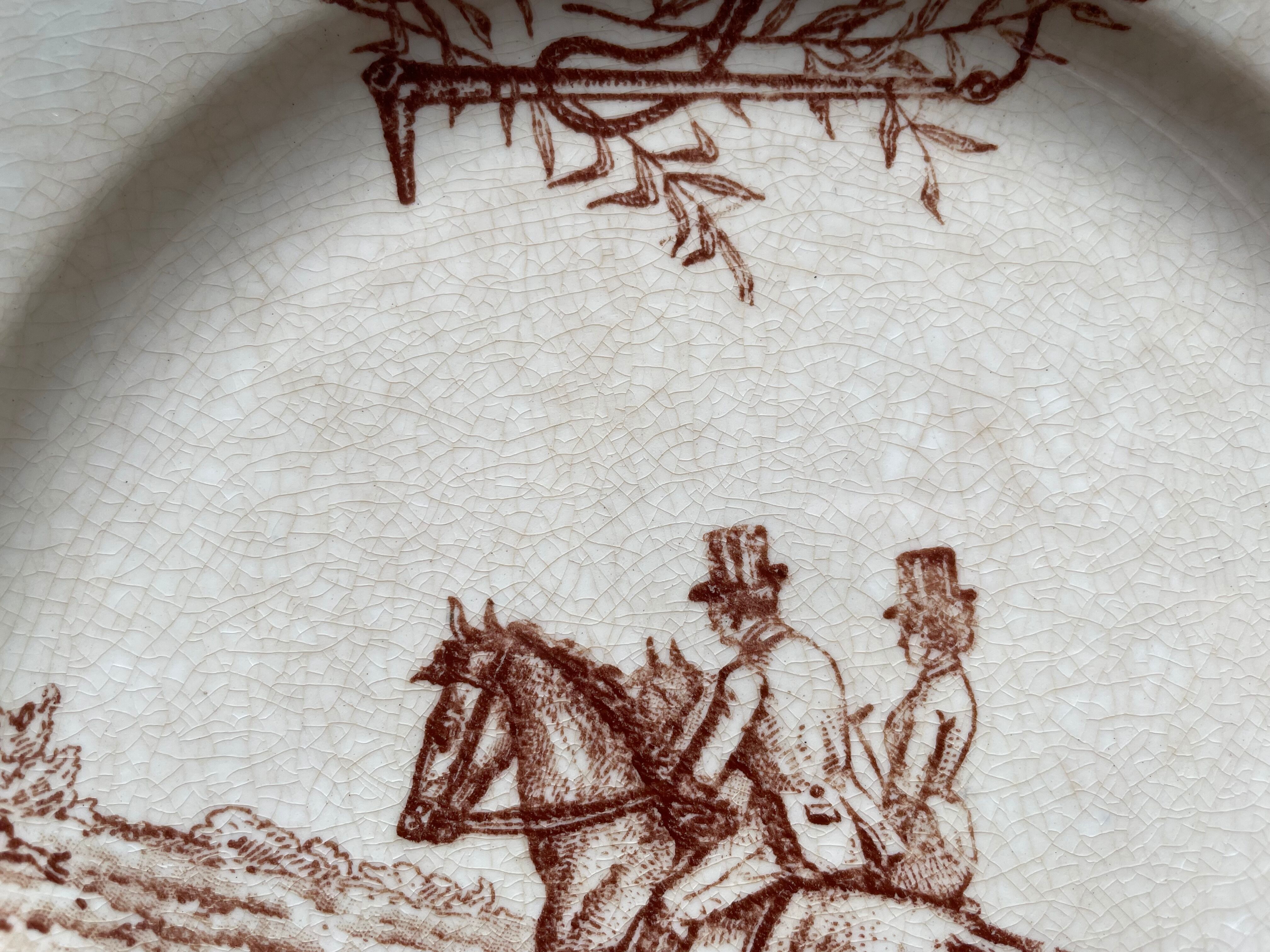 Flat plates iron earth hunting scene vieillard