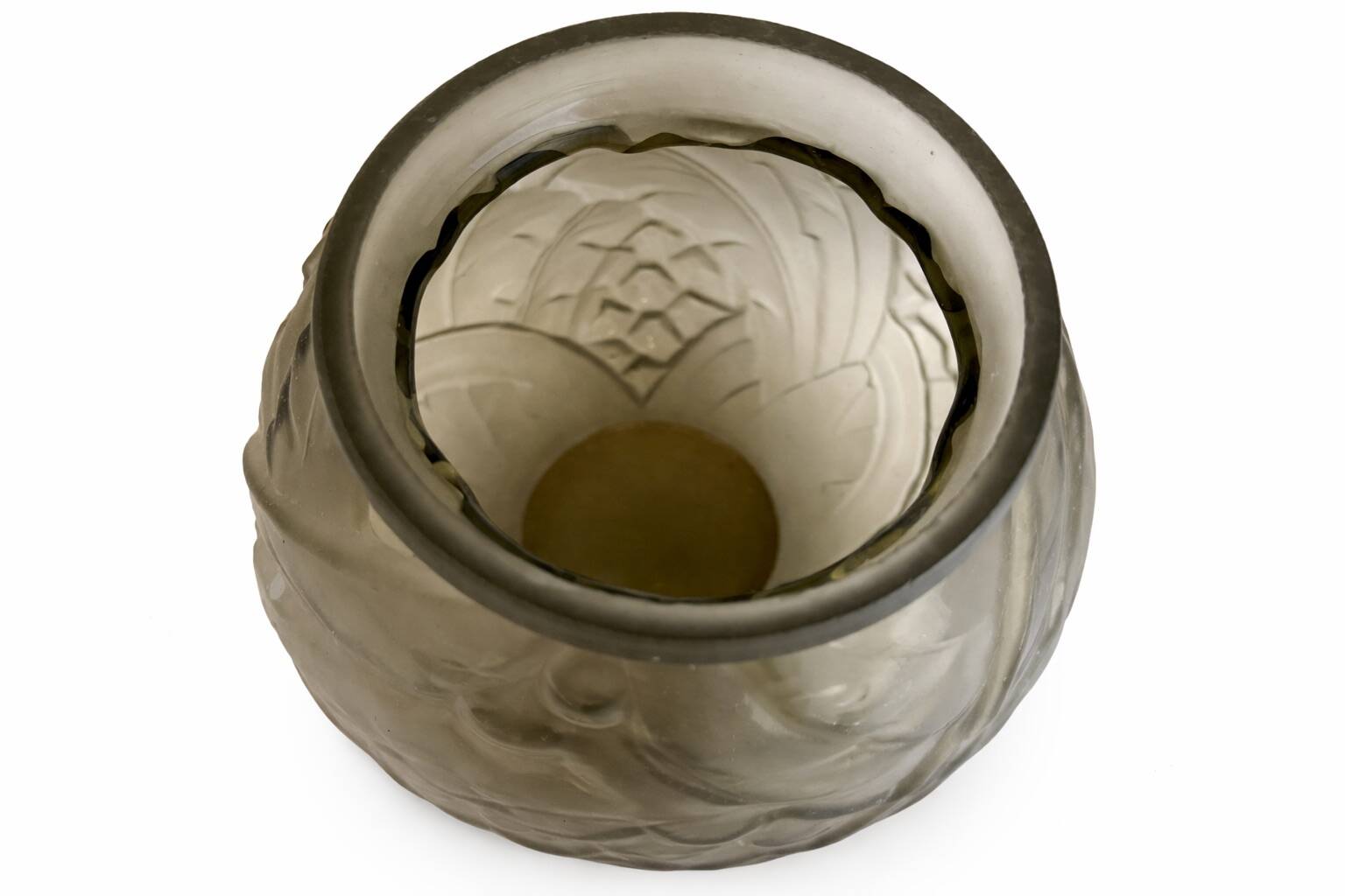 Large Art Deco vase Etaleune pressed glass – France 1930–50